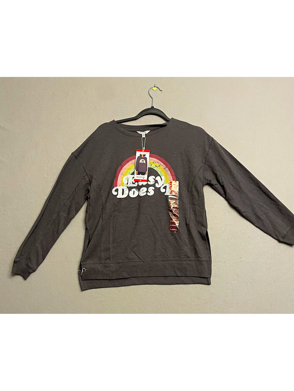 Wildfox Women's Pullover Sweatshirt Size XS Charcoal Gray Easy Does It Rainbow